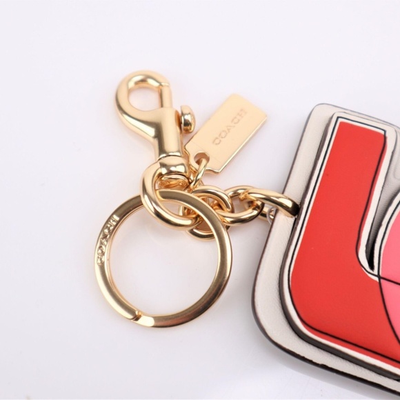 NEW Coach Large Leather Keyring KeyFob Bag Charm In Signature Canvas - Picture 11 of 12
